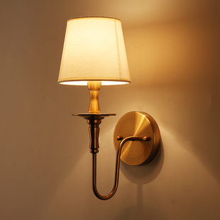 壁灯床头客厅卧室背景墙过道楼梯新中欧(新中欧)美式铜色仿古单双头(单双头)灯具