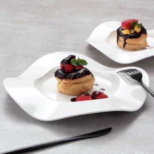 高档法式甜品盘创意菜摆盘分子料理陶瓷圆形蛋糕碟子西餐沙拉盘子