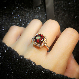 黄水晶复古欧美轻奢网红时尚个性潮，玫瑰金食指(金食指)夸张红色宝石戒指女