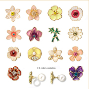五彩缤纷的花朵珍珠双面佩戴两种戴法耳钉耳夹手工，彩绘单只卖