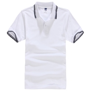 短袖女t恤带领翻领夏装，纯白色体恤大码工作服校服班服文化衫polo