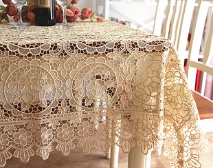 欧式水溶蕾丝餐桌布纯色满工茶几，布镂空(布镂空)台布白色米色钢琴盖布定制