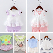 宝宝背心套装短袖t恤两件套夏装纯棉女童婴儿衣服0-1岁短裤2岁3岁