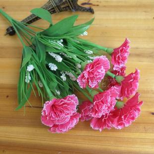 康乃馨仿真花束客厅，假花餐桌摆件插花绢花塑料花，装饰花母亲节礼物