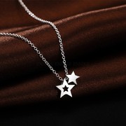 韩版时尚女短款925纯银锁骨链简约五角星星项链送女友情人节礼物