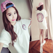 韩版女装学生夏季短袖T恤中长款连衣裙宽松可爱猫咪印花衫潮
