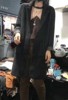2017冬季韩国chic风黑白，竖条纹羊毛呢中长款针织，开衫毛衣外套