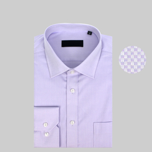 春秋紫色提花免烫长袖衬衣中年，商务男士纯棉纯色丝光棉长袖衬衫