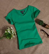 短袖t恤女装纯色桖血v领土，丅贴身体恤，修身紧身半截袖夏季上衣服