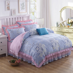 公主圆床床上用品 双层裙边圆床罩花边款被套