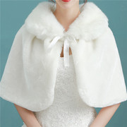 新娘婚纱毛披肩(毛披肩)女冬季保暖婚礼白色斗篷，旗袍红色大码披风外搭配饰