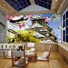 日本樱花城堡墙纸日本大阪城天守阁壁纸，日式宫殿壁画料理背景墙