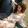 韩版中长款白衬衫女bf风长袖，衬衣性感睡衣宽松上衣雪纺打底衬衫裙