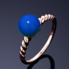 多米矿工多米尼加蓝珀戒指女款天然蓝色琥珀宝石圆珠18K金指环