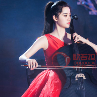 欧阳娜娜(欧阳娜娜)同款大提琴钢琴，小提琴演出晚礼服，儿童红色单肩长款公主裙