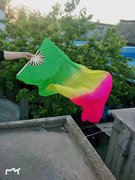 绿黄粉扇子飘1.5米秧歌表演成人扇子儿童舞蹈长绸扇子少儿一尺扇