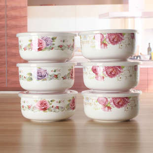 大号骨瓷保鲜碗带盖饭盒泡面碗陶瓷碗家用微波炉组合便当碗三件套