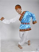 少数民族男装藏袍服饰/舞蹈演出长衫/西藏藏族舞台表演服装兰色