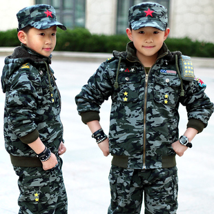 冬装儿童迷彩服套装，男童加绒厚休闲棉服，运动装小孩特种兵军装