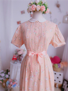 售出分享|日本古着屋软妹彼得潘领粉橘色复古印花vintage连衣裙