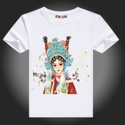 中国风复古民族印花短袖，t恤卡通京剧脸谱，圆领男女士夏装半袖国潮