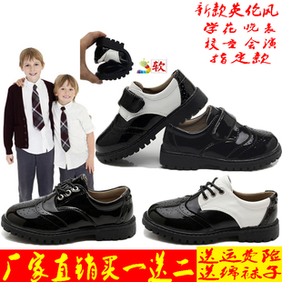 男童皮鞋黑白款中大童英伦，风学生演出皮鞋小朋友礼服花童儿童单鞋