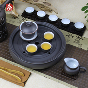 10寸圆形茶盘整套宜兴紫砂功夫茶具套装储水简约茶台茶船家用陶瓷