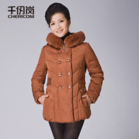 千仞岗羽绒服正品清仓女装中老年女连帽獭兔毛